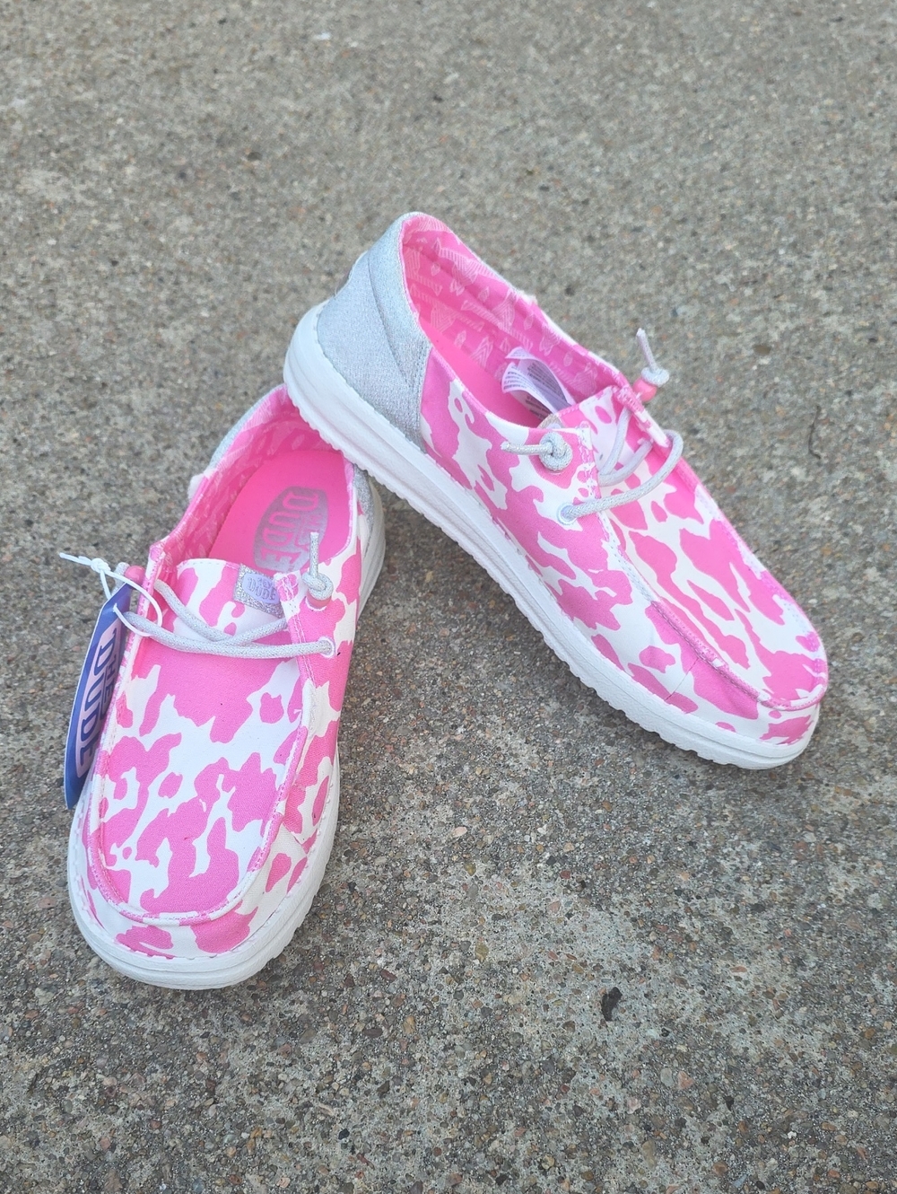 NWT Hey Dude Wendy Funk Cowgirl Bling Pink Silver Cow Print Camo Shoes Size 9